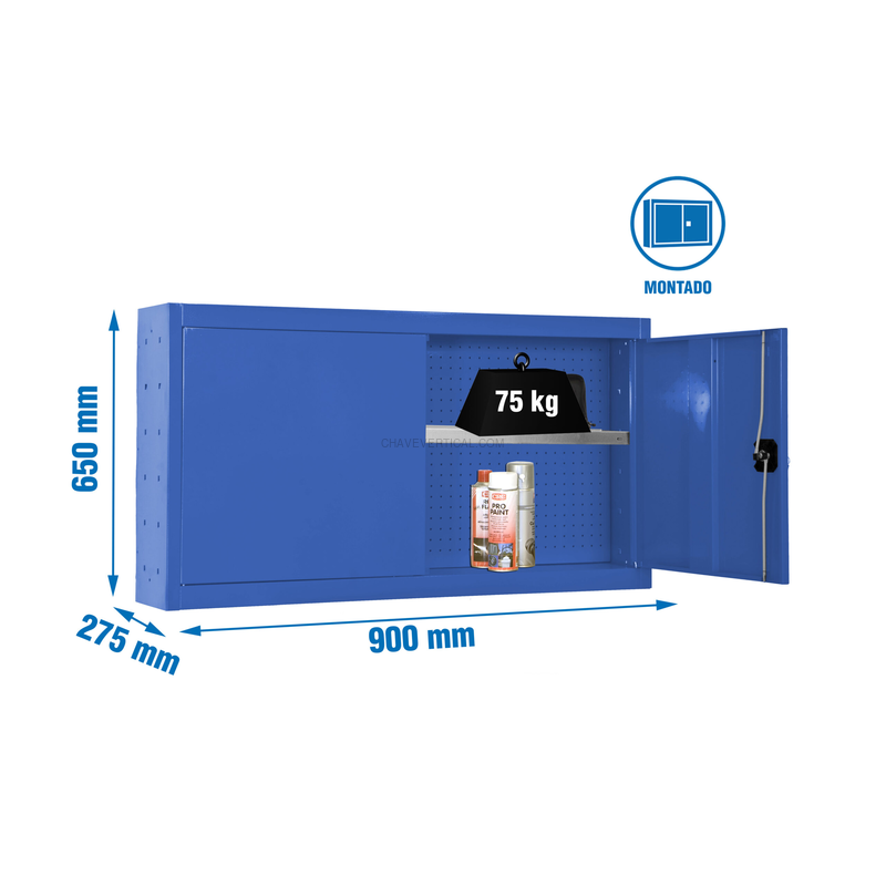Armário de Ferramentas CABINET TOOLS SHELF Montado 650X900MM AZUL - 650 x 900 x 275 mm