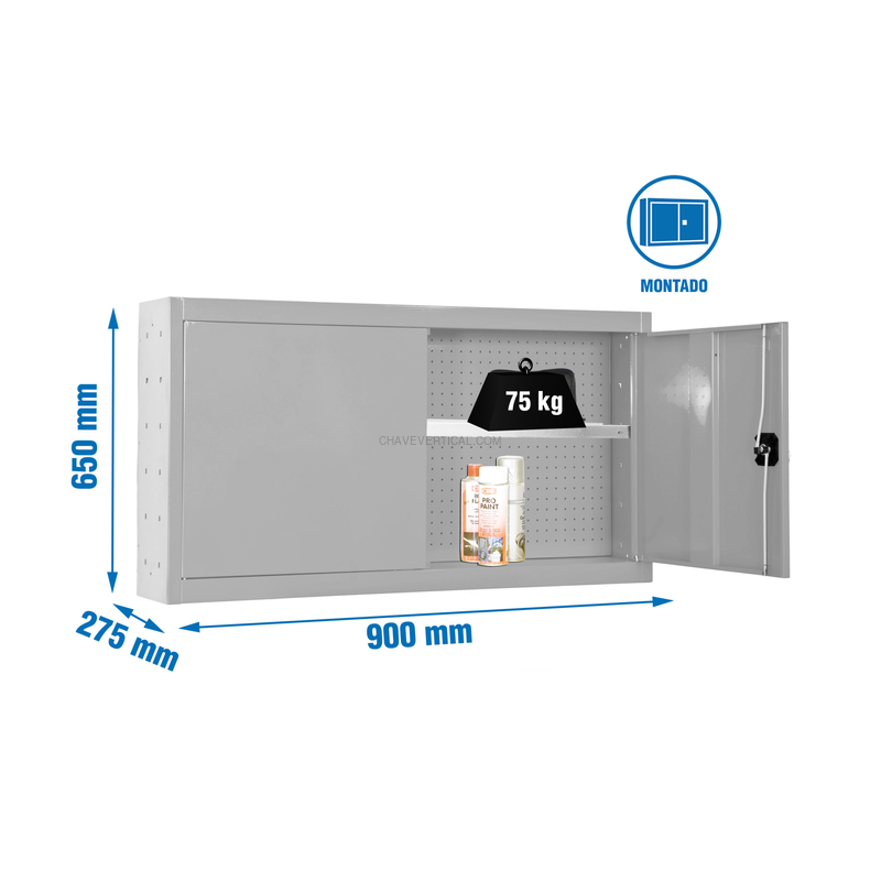 Armário de Ferramentas CABINET TOOLS SHELF Montado 650X900MM Cinzento - 650 x 900 x 275 mm