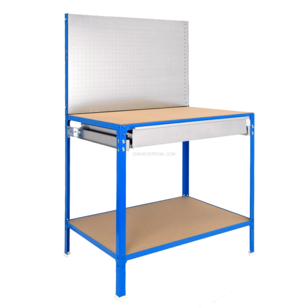 Bancada de Trabalho ECOWORK BT2 BOX CLICK 1200X600 Azul/Galvanizado/Madeira - 1445 x 1210 x 610 mm
