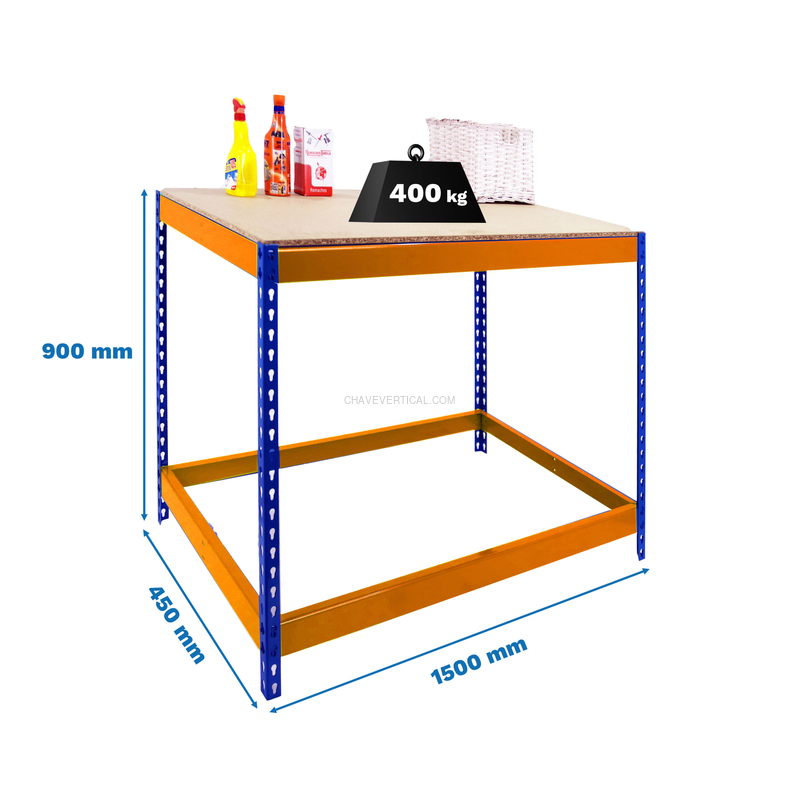 Bancada de Trabalho SIMONWORK BASIC 1 901545-1 Azul/Laranja/Madeira - 900 x 1500 x 450 mm