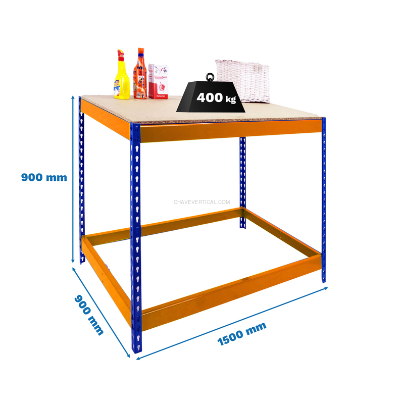 Bancada de Trabalho SIMONWORK BASIC 1 901590-1 Azul/Laranja/Madeira - 900 x 1500 x 900 mm