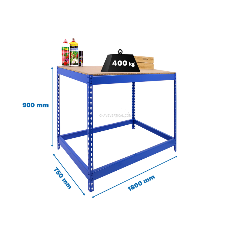 Bancada de Trabalho SIMONWORK BASIC 1 901875-1 AZUL/Madeira - 900 x 1800 x 750 mm