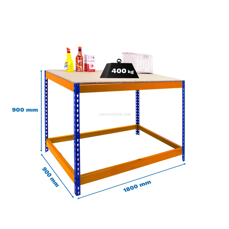 Bancada de Trabalho SIMONWORK BASIC 1 901890-1 Azul/Laranja/Madeira - 900 x 1800 x 900 mm