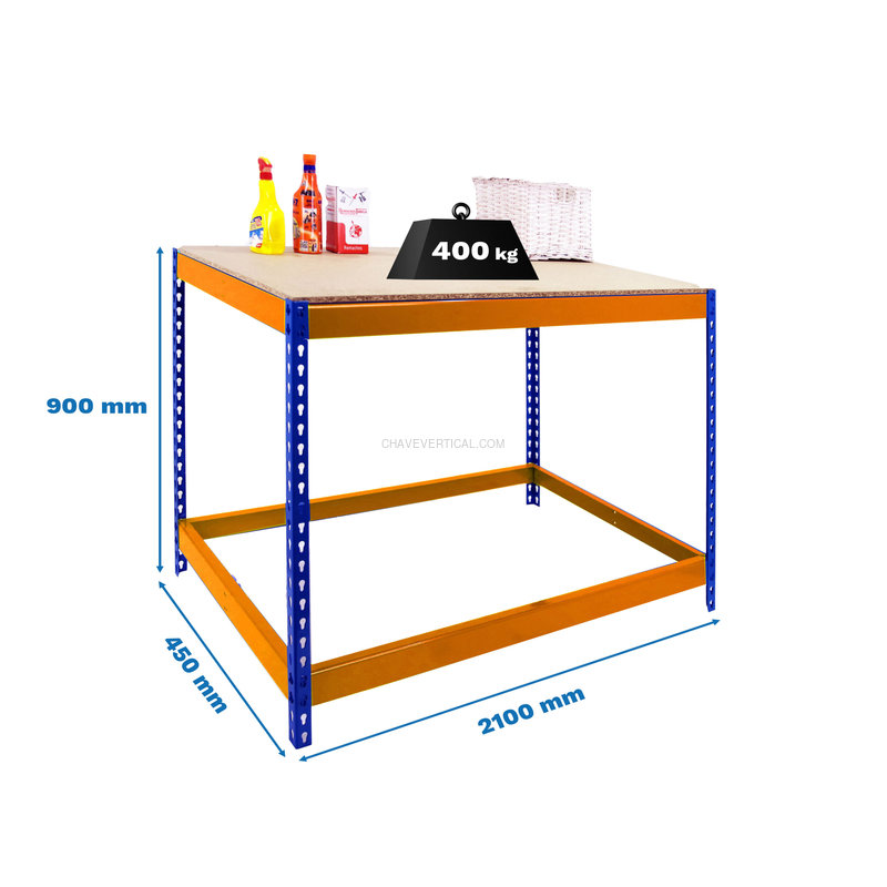 Bancada de Trabalho SIMONWORK BASIC 1 902145-1 Azul/Laranja/Madeira - 900 x 2100 x 450 mm