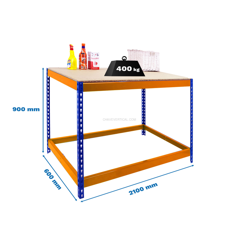 Bancada de Trabalho SIMONWORK BASIC 1 902160-1 Azul/Laranja/Madeira - 900 x 2100 x 600 mm