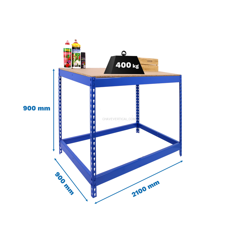 Bancada de Trabalho SIMONWORK BASIC 1 902190-1 AZUL/Madeira - 900 x 2100 x 900 mm
