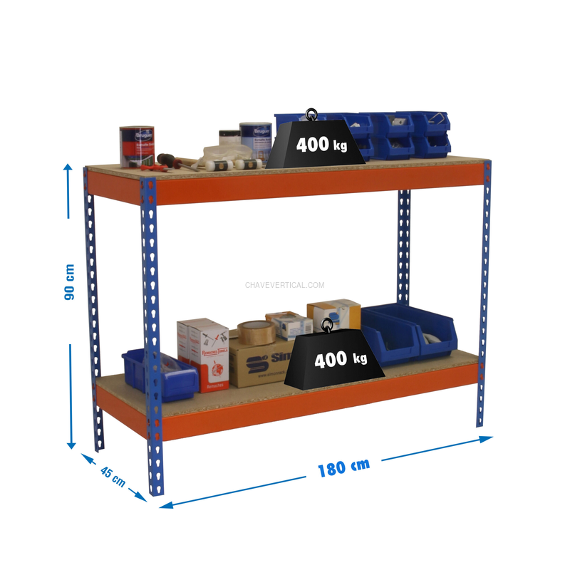 Bancada de Trabalho SIMONWORK BASIC 2 901845-2 Azul/Laranja/Madeira - 900 x 1800 x 450 mm