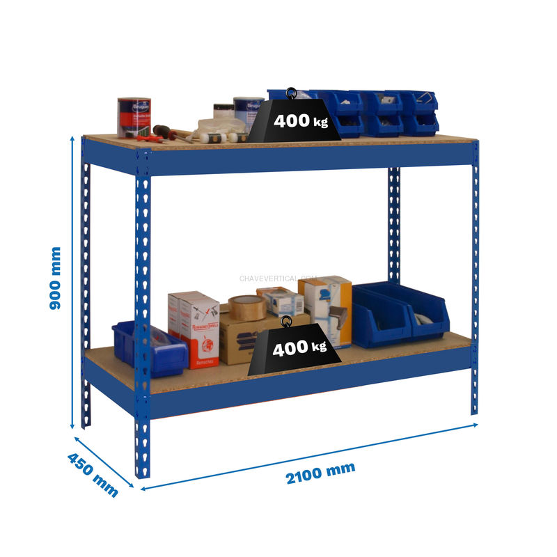 Bancada de Trabalho SIMONWORK BASIC 2 902145-2 AZUL/Madeira - 900 x 2100 x 450 mm