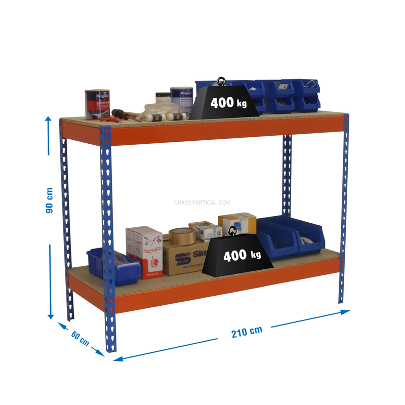 Bancada de Trabalho SIMONWORK BASIC 2 902160-2 Azul/Laranja/Madeira - 900 x 2100 x 600 mm
