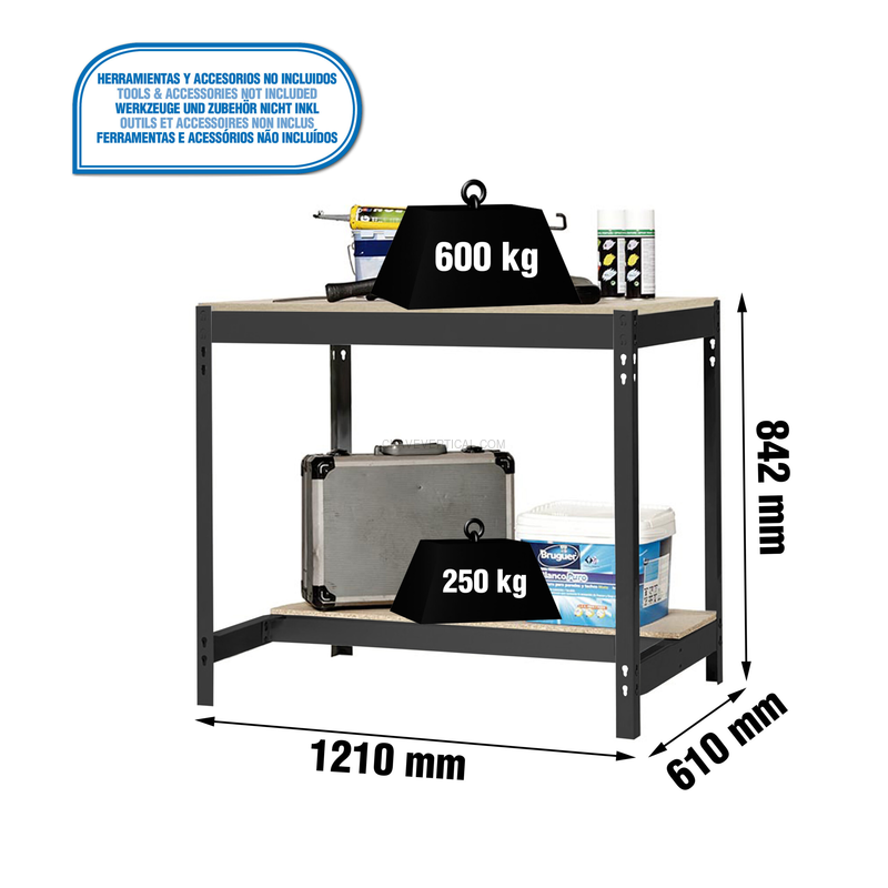 Bancada de Trabalho SIMONWORK BT0 1200X600 Antracite/Madeira - 842 x 1210 x 610 mm