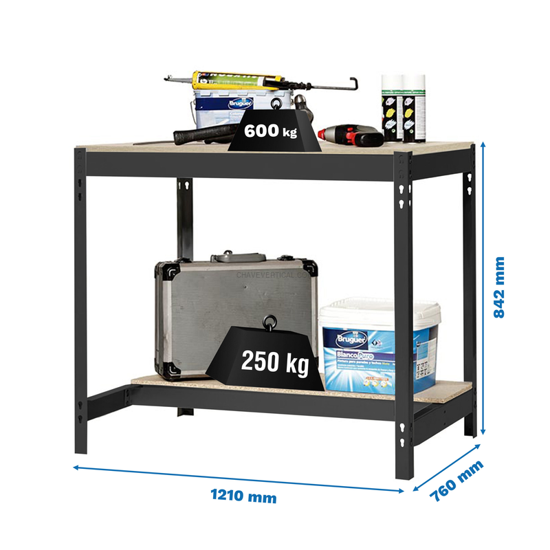 Bancada de Trabalho SIMONWORK BT0 1200X750 Antracite/Madeira - 842 x 1210 x 760 mm