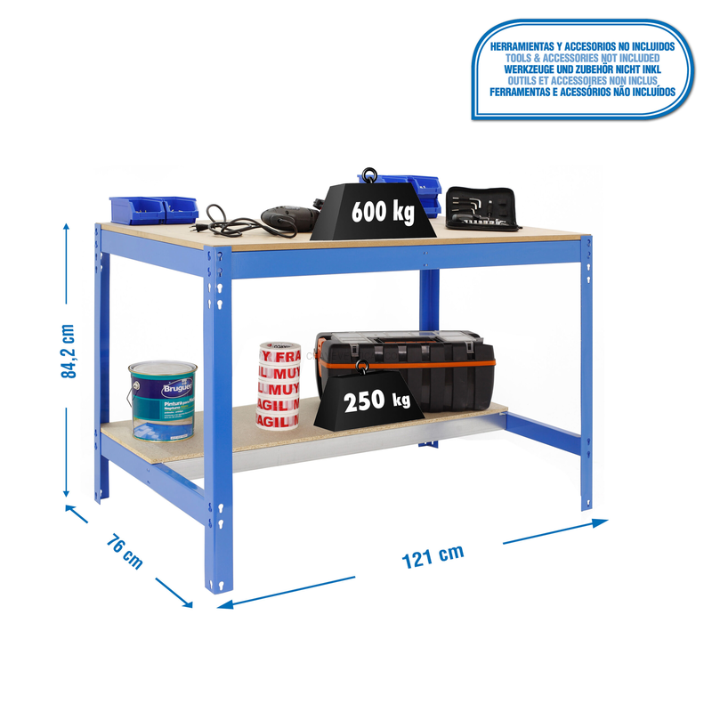 Bancada de Trabalho SIMONWORK BT0 1200X750 AZUL/Madeira - 842 x 1210 x 760 mm