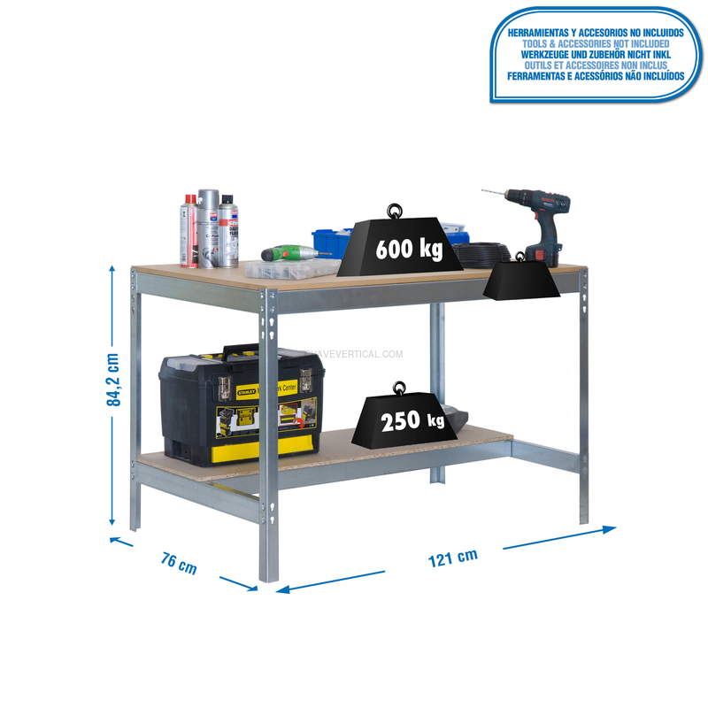 Bancada de Trabalho SIMONWORK BT0 1200X750 Galvanizado/Madeira - 842 x 1210 x 760 mm