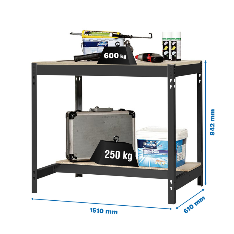 Bancada de Trabalho SIMONWORK BT0 1500X600 Antracite/Madeira - 842 x 1510 x 610 mm