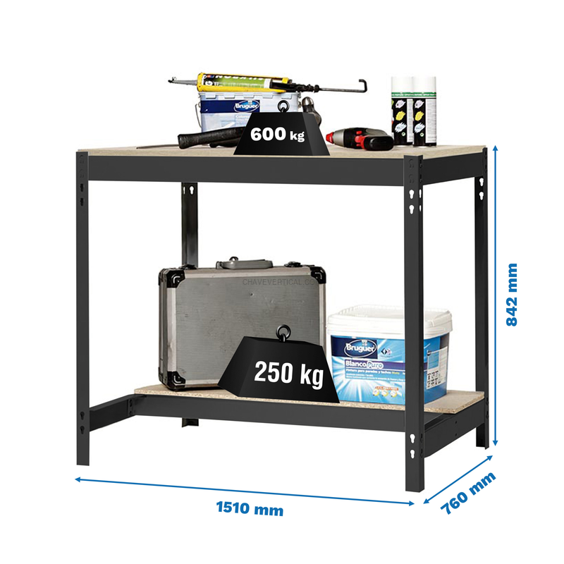 Bancada de Trabalho SIMONWORK BT0 1500X750 Antracite/Madeira - 842 x 1510 x 760 mm