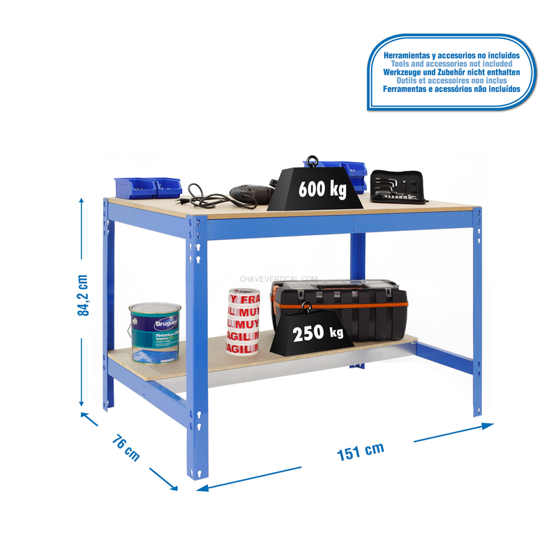 Bancada de Trabalho SIMONWORK BT0 1500X750 AZUL/Madeira - 842 x 1510 x 760 mm