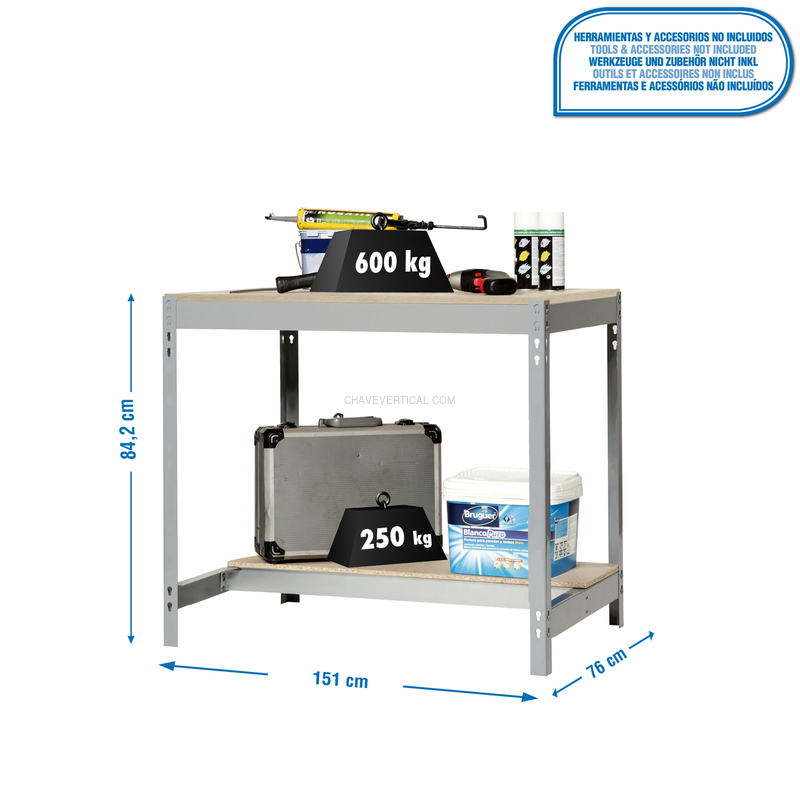 Bancada de Trabalho SIMONWORK BT0 1500X750 Cinzento/Madeira - 842 x 1510 x 760 mm