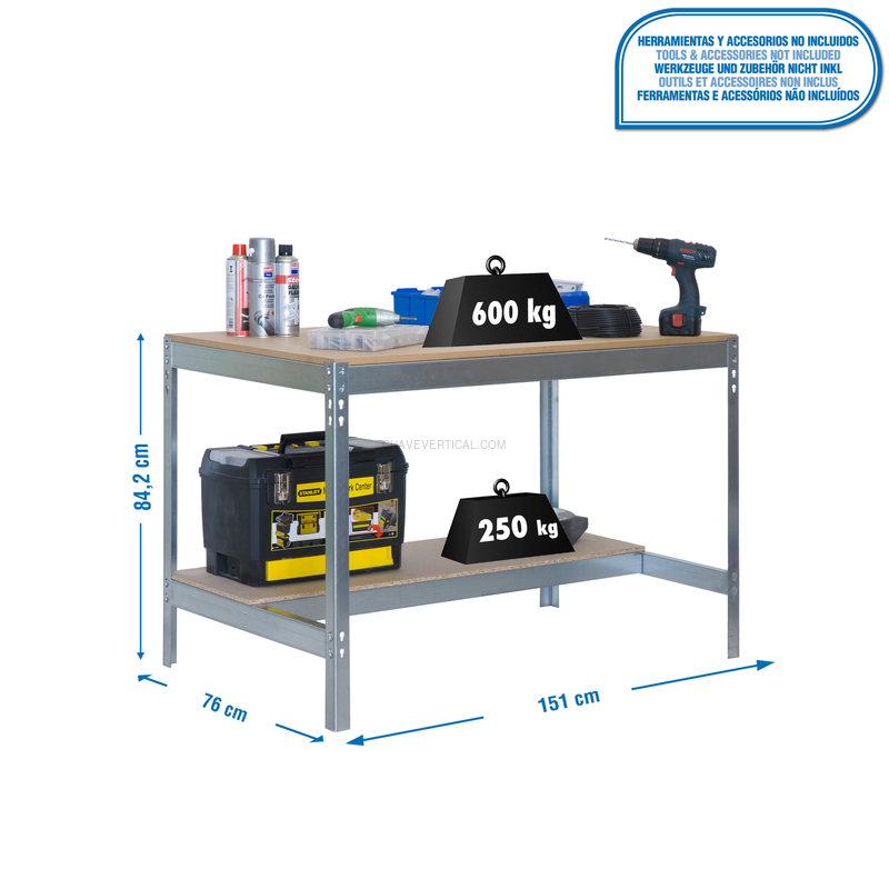 Bancada de Trabalho SIMONWORK BT0 1500X750 Galvanizado/Madeira - 842 x 1510 x 760 mm
