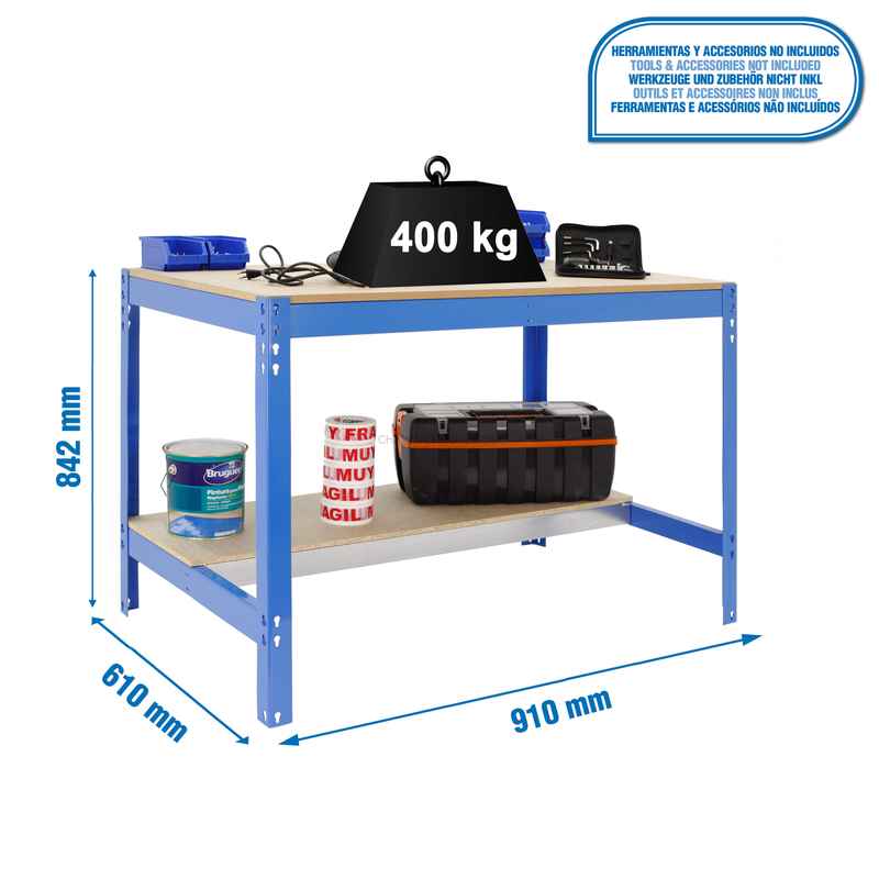 Bancada de Trabalho SIMONWORK BT0 900X600 AZUL/Madeira - 842 x 910 x 610 mm