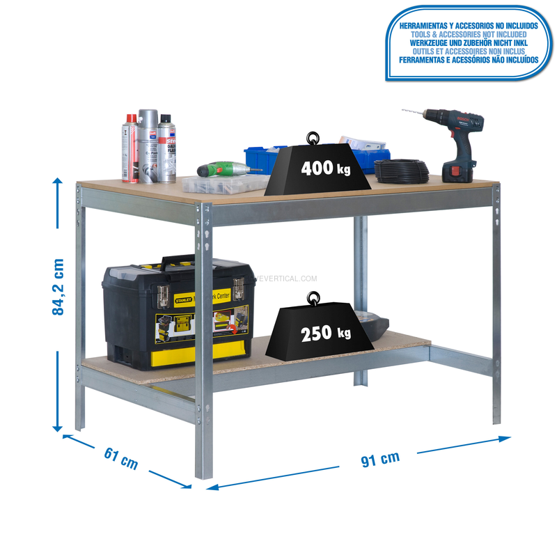 Bancada de Trabalho SIMONWORK BT0 900X600 Galvanizado/Madeira - 842 x 910 x 610 mm