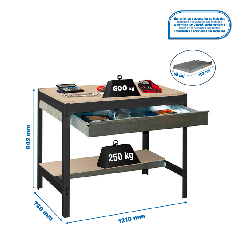 Bancada de Trabalho SIMONWORK BT0 BOX 1200 Antracite/Madeira - 842 x 1210 x 760 mm