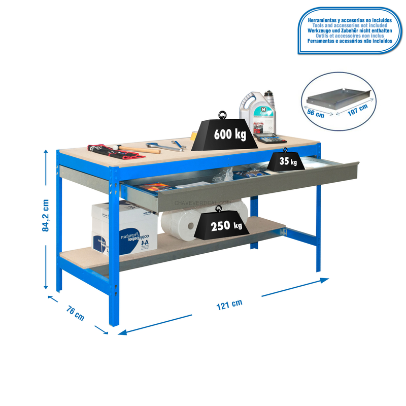 Bancada de Trabalho SIMONWORK BT0 BOX 1200 AZUL/Madeira - 842 x 1210 x 760 mm