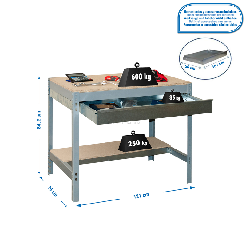 Bancada de Trabalho SIMONWORK BT0 BOX 1200 Cinzento/Madeira - 842 x 1210 x 760 mm