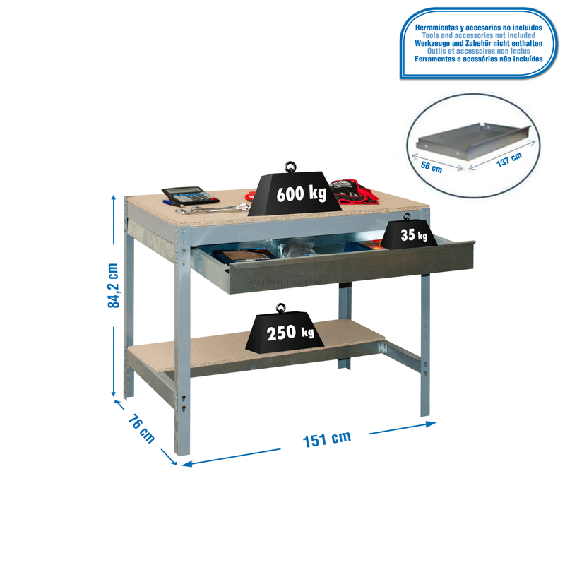 Bancada de Trabalho SIMONWORK BT0 BOX 1500 Cinzento/Madeira - 842 x 1510 x 760 mm