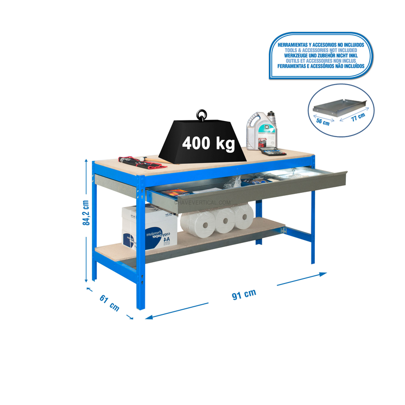 Bancada de Trabalho SIMONWORK BT0 BOX 900 AZUL/Madeira - 842 x 910 x 610 mm