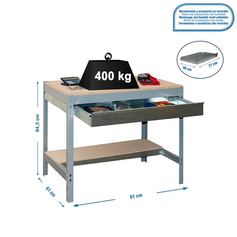 Bancada de Trabalho SIMONWORK BT0 BOX 900 Cinzento/Madeira - 842 x 910 x 610 mm