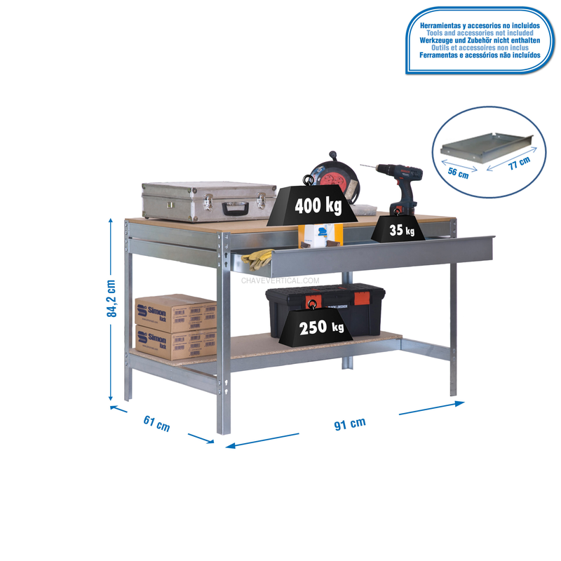 Bancada de Trabalho SIMONWORK BT0 BOX 900 Galvanizado/Madeira - 842 x 910 x 610 mm