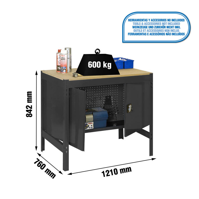 Bancada de Trabalho SIMONWORK BT0 CABINET 1200 Antracite/Madeira - 842 x 1210 x 760 mm