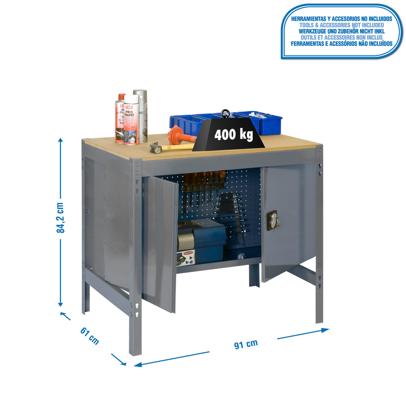 Bancada de Trabalho SIMONWORK BT0 CABINET 900 Cinzento/Madeira - 842 x 910 x 610 mm