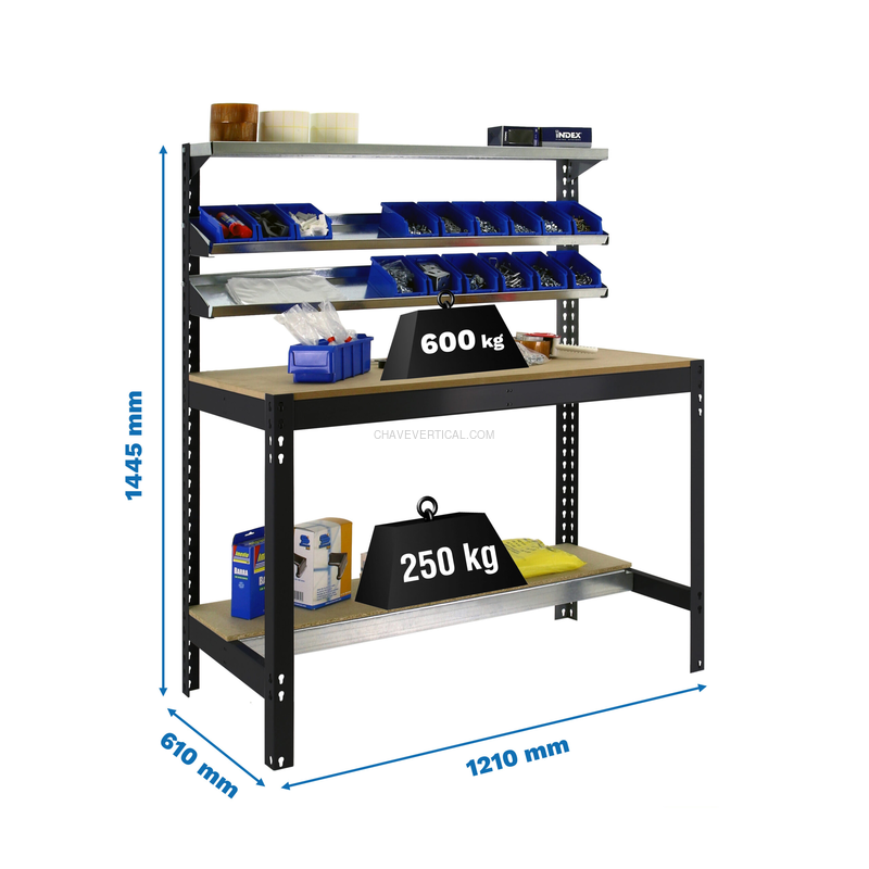 Bancada de Trabalho SIMONWORK BT1 1200 Antracite/Madeira - 1445 x 1210 x 610 mm