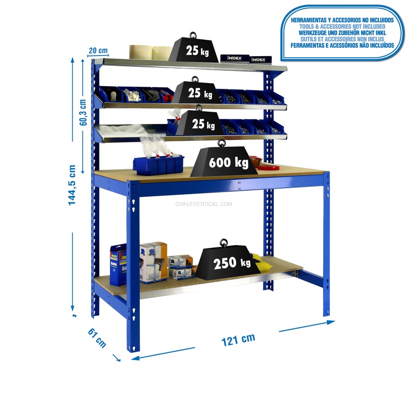 Bancada de Trabalho SIMONWORK BT1 1200 AZUL/Madeira - 1445 x 1210 x 610 mm