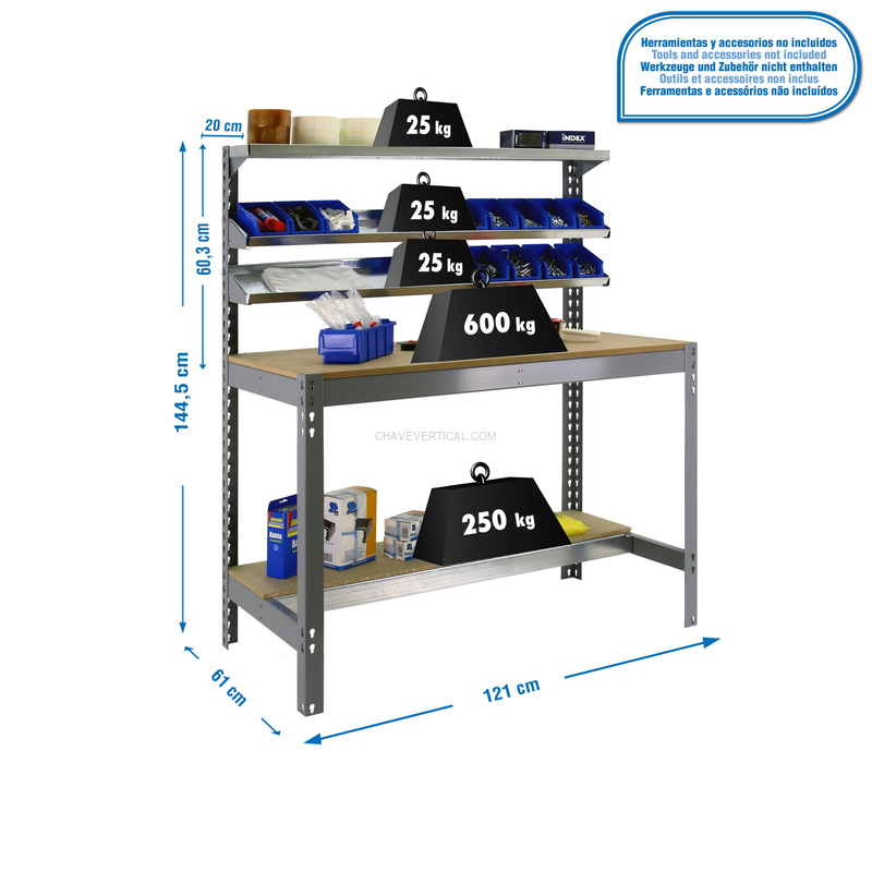 Bancada de Trabalho SIMONWORK BT1 1200 Cinzento/Madeira - 1445 x 1210 x 610 mm