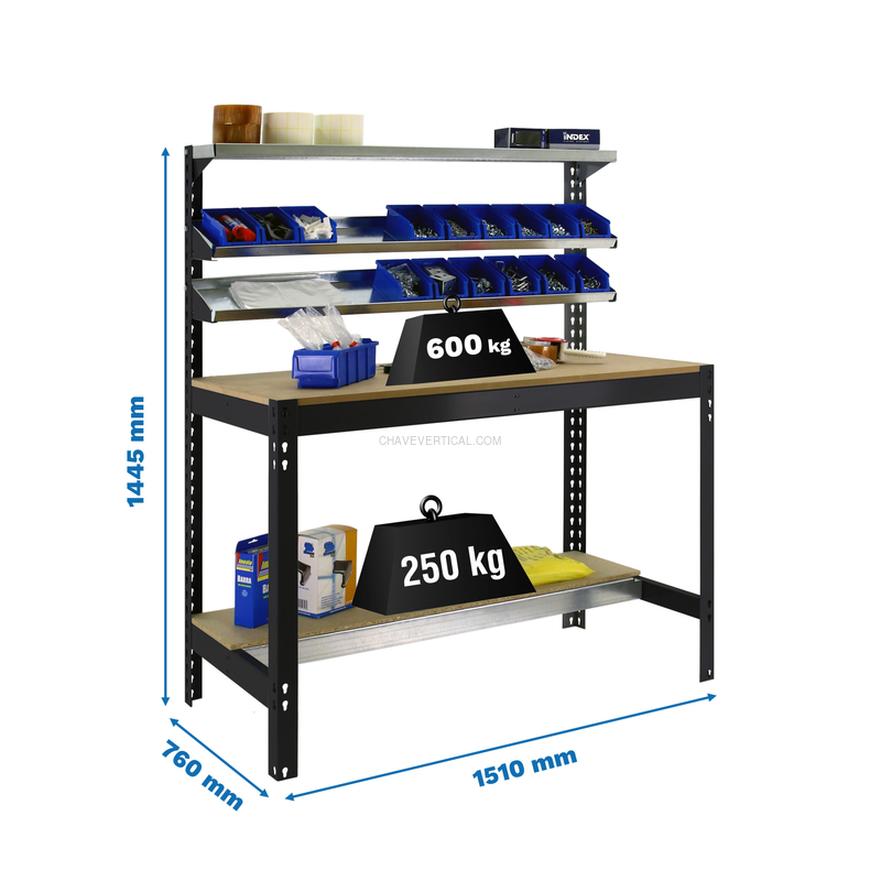 Bancada de Trabalho SIMONWORK BT1 1500 Antracite/Madeira - 1445 x 1510 x 760 mm