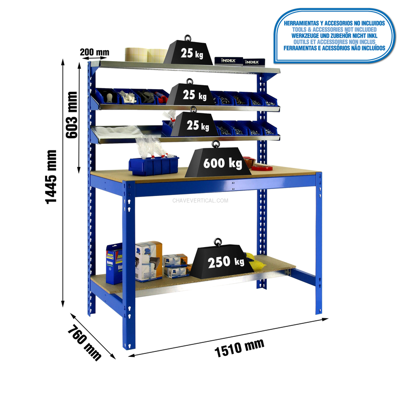 Bancada de Trabalho SIMONWORK BT1 1500 AZUL/Madeira - 1445 x 1510 x 760 mm