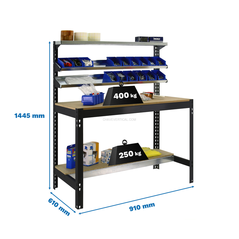 Bancada de Trabalho SIMONWORK BT1 900 Antracite/Madeira - 1445 x 910 x 610 mm