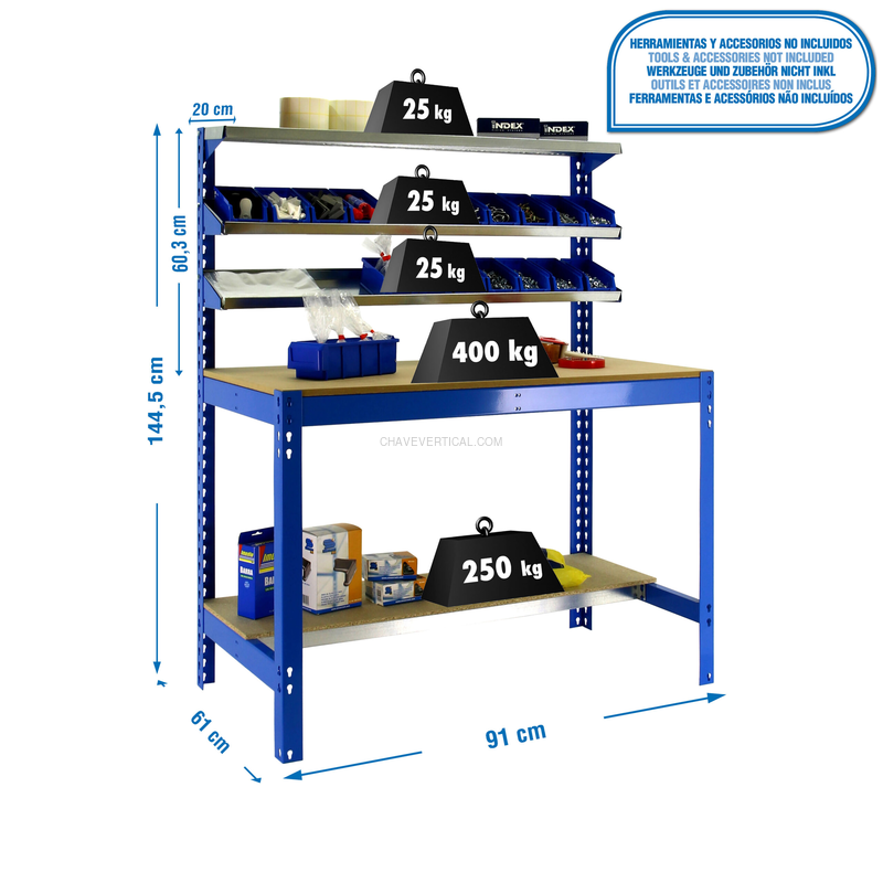 Bancada de Trabalho SIMONWORK BT1 900 AZUL/Madeira - 1445 x 910 x 610 mm