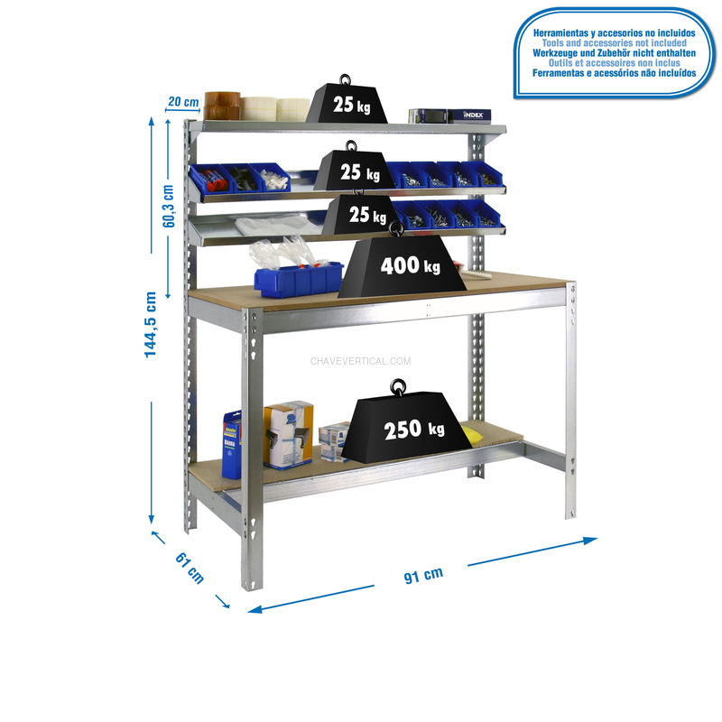 Bancada de Trabalho SIMONWORK BT1 900 Galvanizado/Madeira - 1445 x 910 x 610 mm