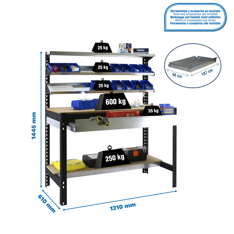 Bancada de Trabalho SIMONWORK BT1 BOX 1200 Antracite/Madeira - 1445 x 1210 x 610 mm
