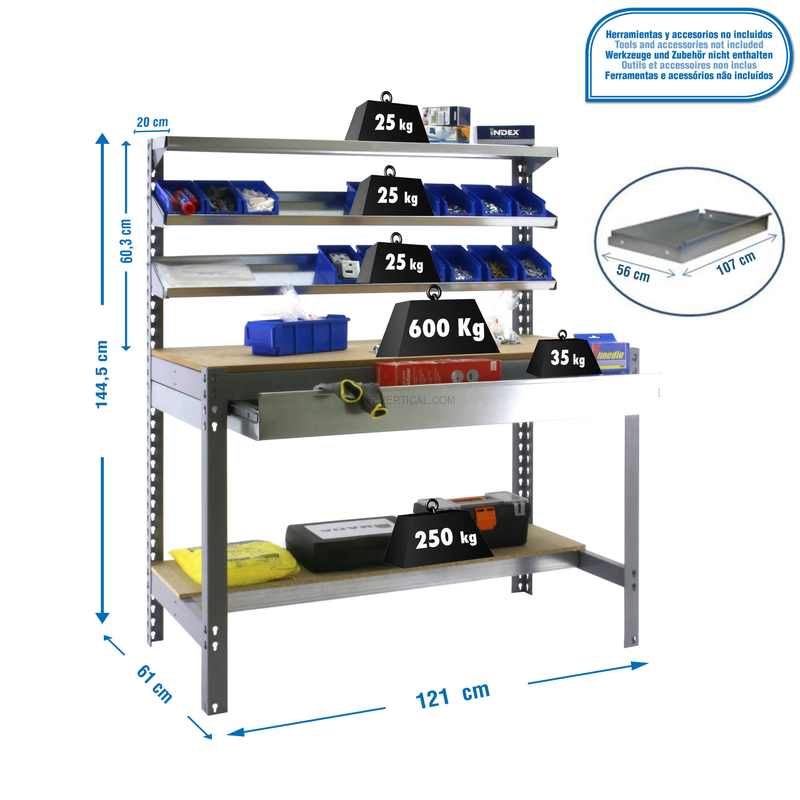 Bancada de Trabalho SIMONWORK BT1 BOX 1200 Cinzento/Madeira - 1445 x 1210 x 610 mm