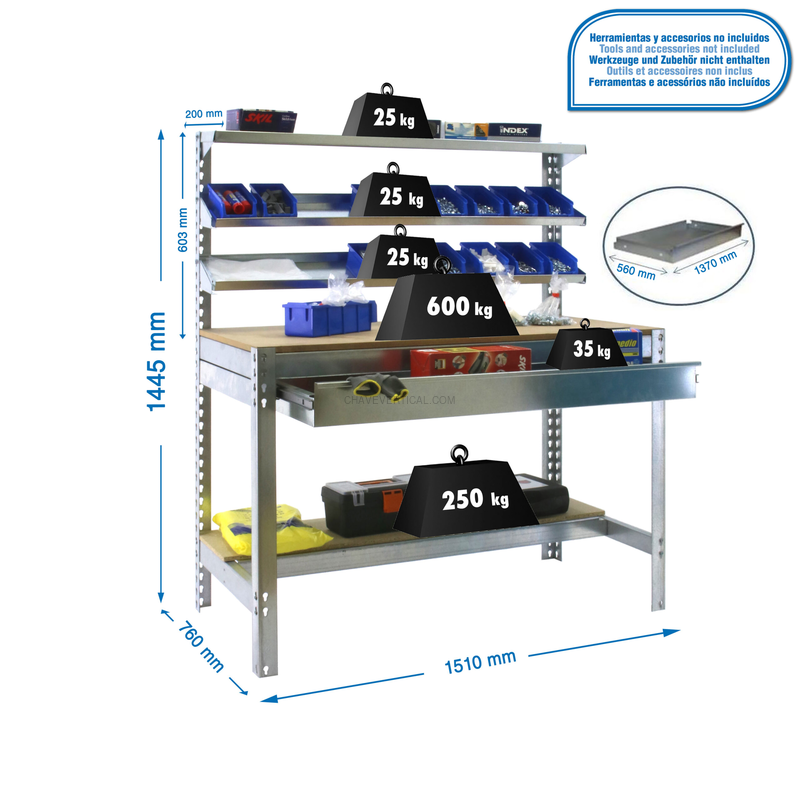 Bancada de Trabalho SIMONWORK BT1 BOX 1500 Galvanizado/Madeira - 1445 x 1510 x 760 mm