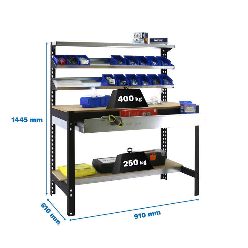 Bancada de Trabalho SIMONWORK BT1 BOX 900 Antracite/Madeira - 1445 x 910 x 610 mm