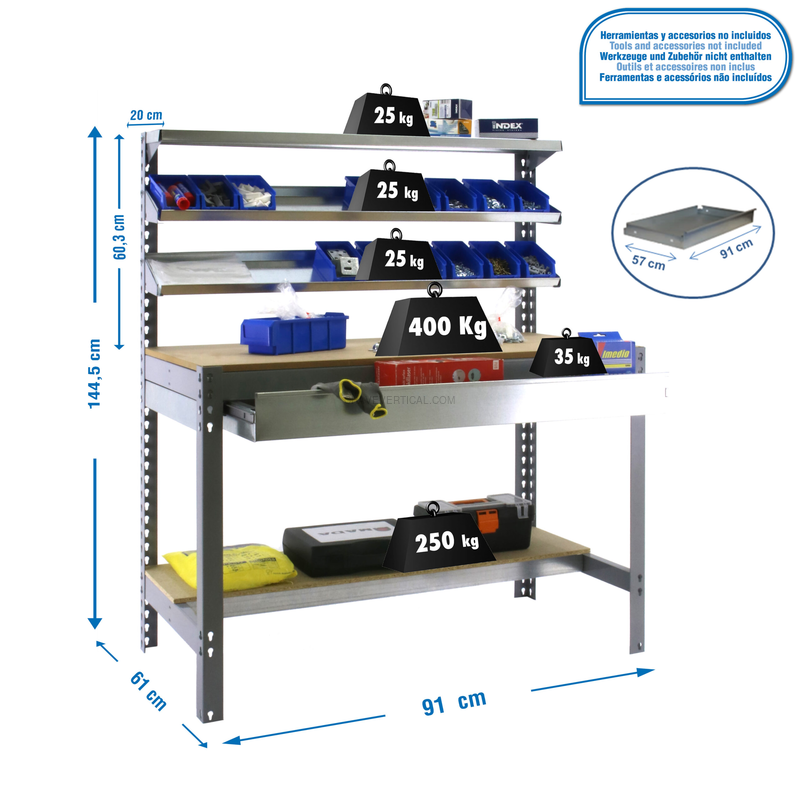 Bancada de Trabalho SIMONWORK BT1 BOX 900 Cinzento/Madeira - 1445 x 910 x 610 mm