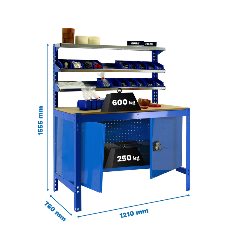 Bancada de Trabalho SIMONWORK BT1 CABINET 1200 AZUL/Madeira - 1555 x 1210 x 760 mm