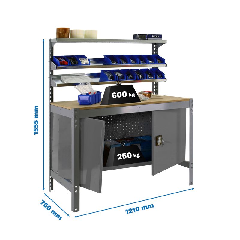 Bancada de Trabalho SIMONWORK BT1 CABINET 1200 Cinzento/Madeira - 1555 x 1210 x 760 mm