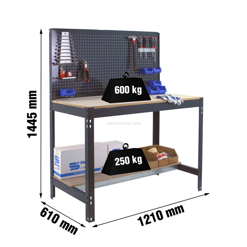 Bancada de Trabalho SIMONWORK BT2 1200 Antracite/Madeira - 1445 x 1210 x 610 mm