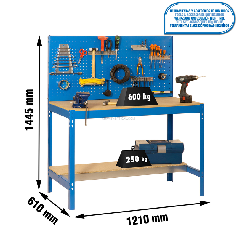 Bancada de Trabalho SIMONWORK BT2 1200 AZUL/Madeira - 1445 x 1210 x 610 mm